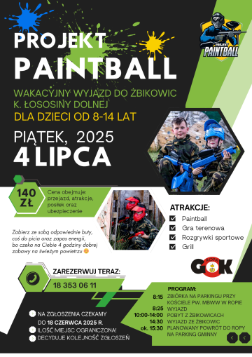 WAKACYJNY WYJAZD DO ŻBIKOWIC - PROJEKT PAINTBALL