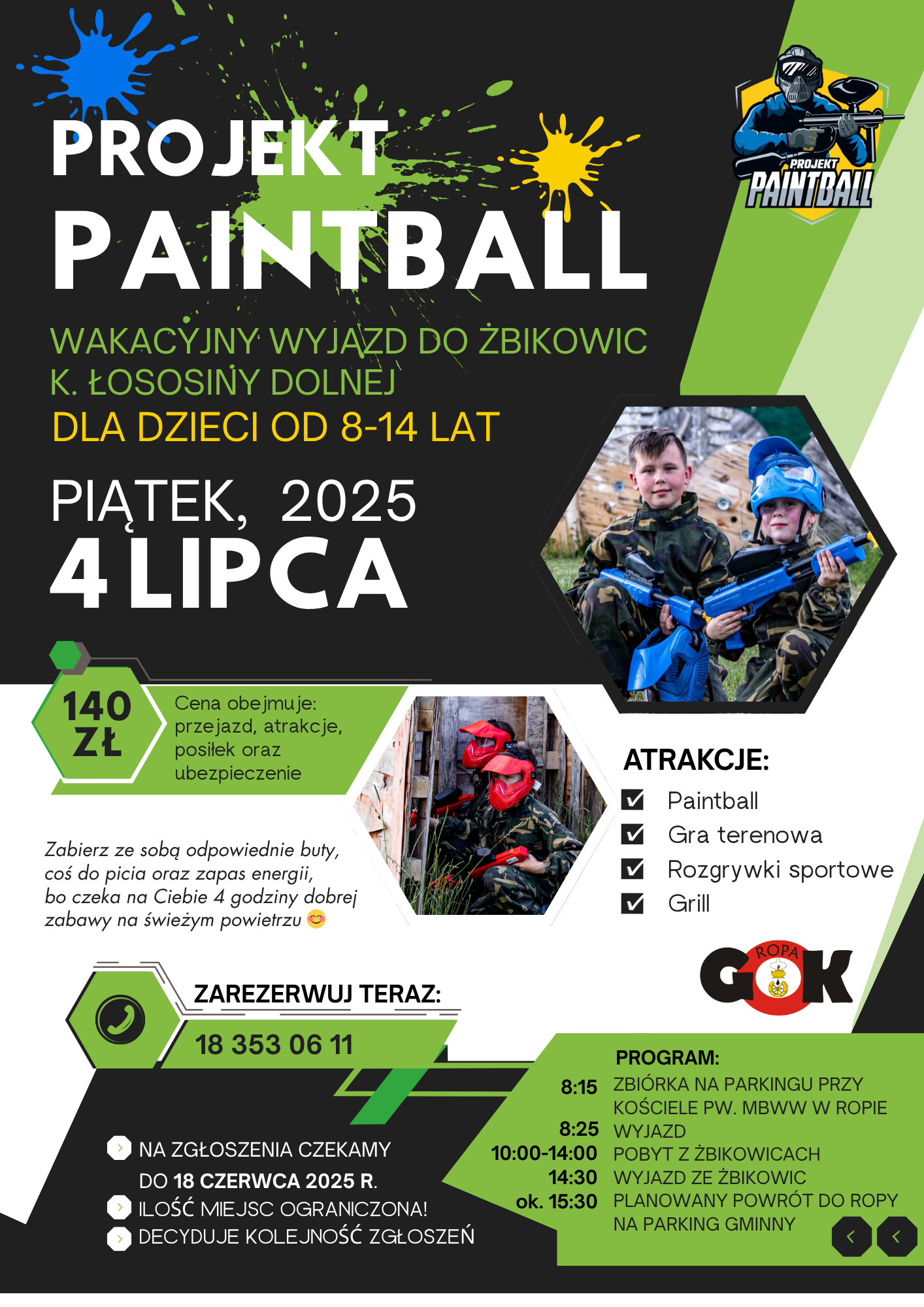 WAKACYJNY WYJAZD DO ŻBIKOWIC - PROJEKT PAINTBALL